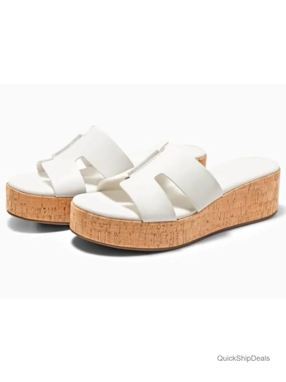 Women's Platform Wedge Sandals Open Toe Slip On Slides Cork Heeled Cutout